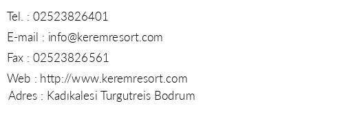 Kerem Resort Hotel telefon numaralar, faks, e-mail, posta adresi ve iletiim bilgileri